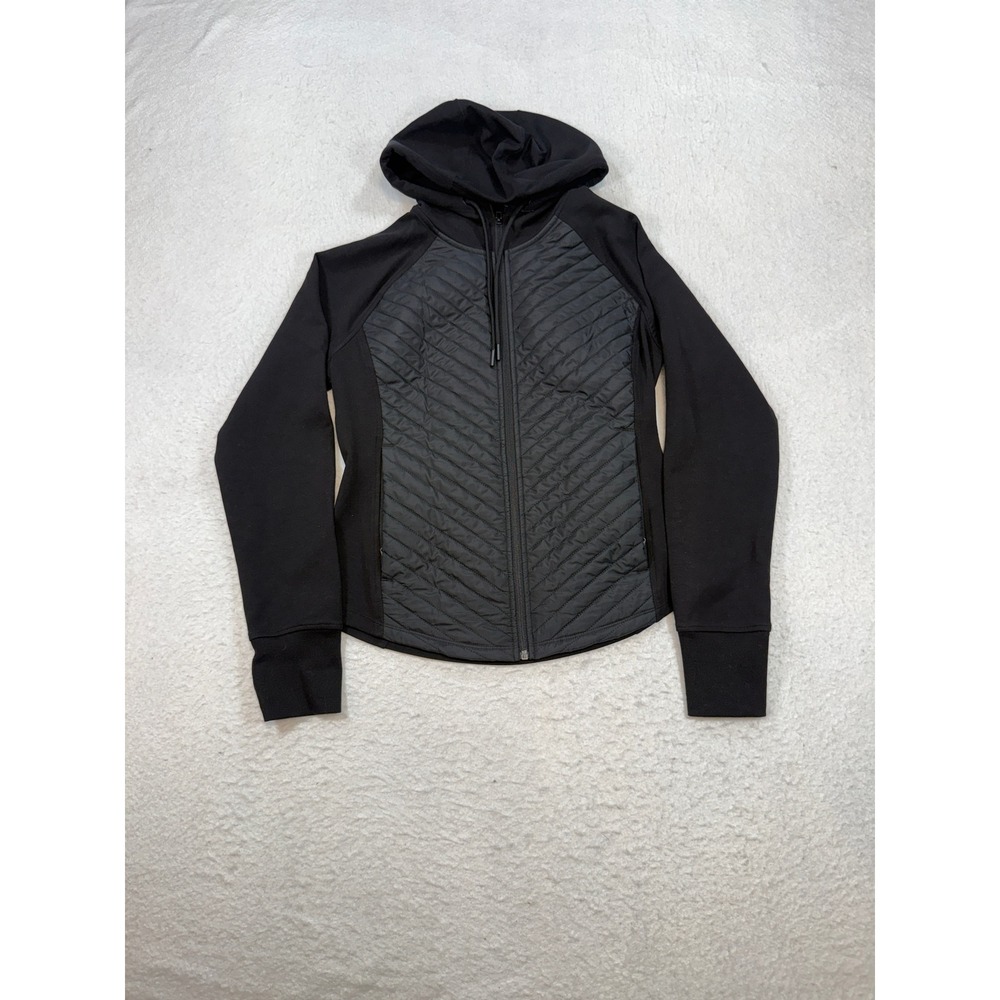 Old Navy Active Dynamic Fleece Hybrid Quilted Full Zip Hoodie Black Womens Med